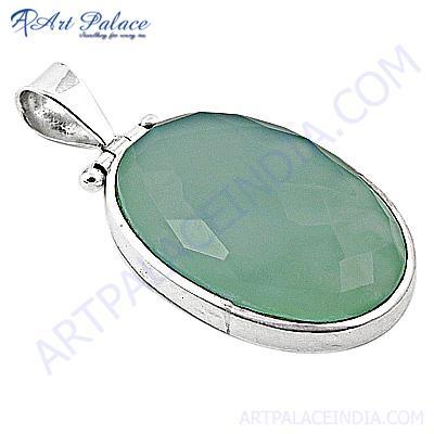 Large Chalce Gemstone Sterling Silver Pendant