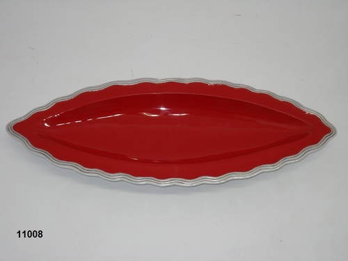 Aluminum Red Enameled Tray - 11x5x1 Inches, Oval, Lightweight | Durable, Stylish, Easy Clean, Red Enamel Finish