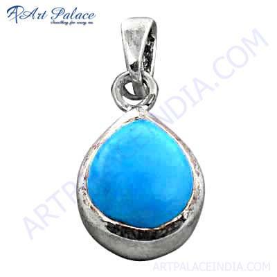 Costume Jewelry, Turquoise Gemstone Silver Pendant By ART PALACE