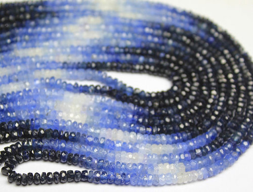 16 Inches - 3mm - Natural Blue Sapphire Shaded Faceted Roundel Beads Strand