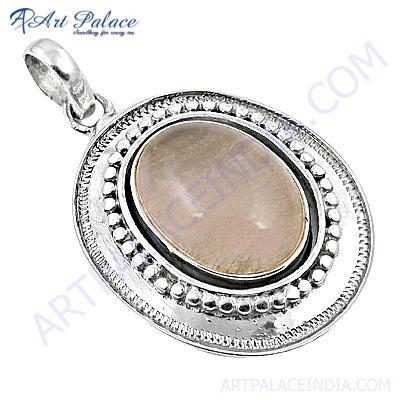 Victorian Designer Rose Quartz Gemstone Silver Pendant