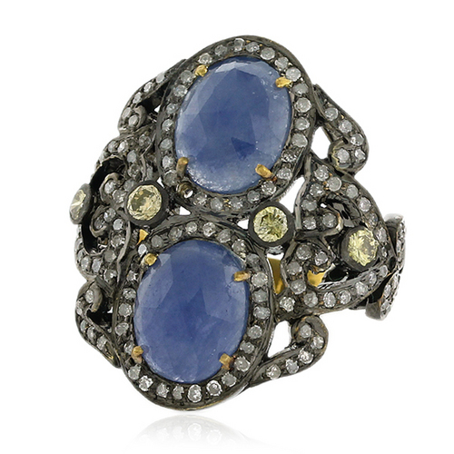 Blue Sapphire Gemstone Ring Jewelry - 18k Gold 925 Sterling Silver, 5.00 ct Sapphire, 1.43 ct Diamond, Elegant Wedding Accessory