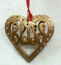 Christmas Hanging Heart - Iron Sheet 9x9 Cm, Golden Powder Coated Finish, Eco-friendly & Easy To Install