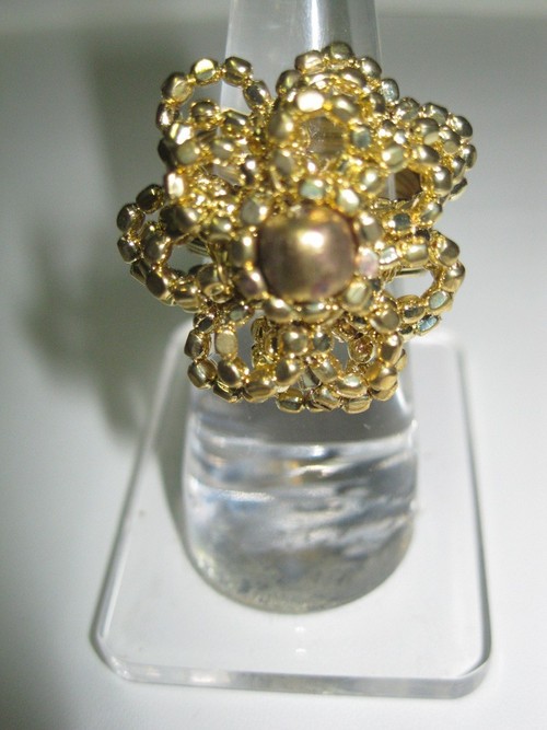 Finger Rings - Metal Alloy, Size 7, Gold Color | Elegant Design, Floral Motif, Polished Finish, Pearl Accent, Unique Style