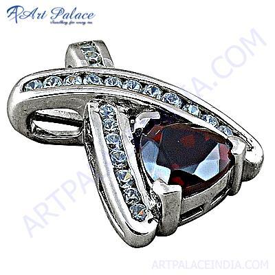 Antique Style Cubic Zirconia & Garnet Silver Pendant