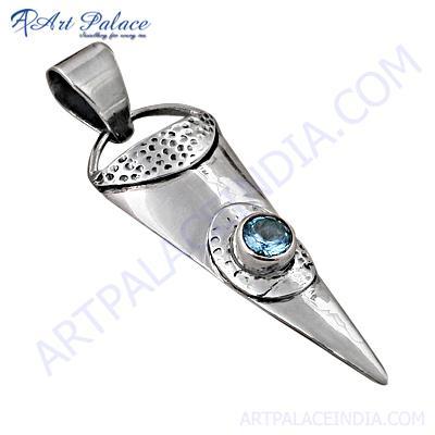 New Arrival Blue Topaz Gemstone Silver Pendant