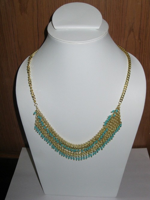 Brass Neck - Brass 16-18 Inch Gold Necklace, Turquoise Bead, Box Chain, Elegant Durable Design