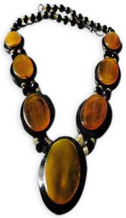 horn-necklace-rcin-704-15403[1] - Resin Beads Pendant, 18-20 Inches, Amber | Adjustable Clasp, Stylish, Durable, Elegant Oval Design
