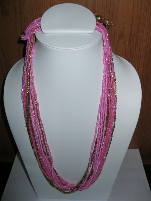 Multi Beads Neck - Glass Beads 45 cm, Pink | Elegant Multi-Strand, Lightweight, Durable