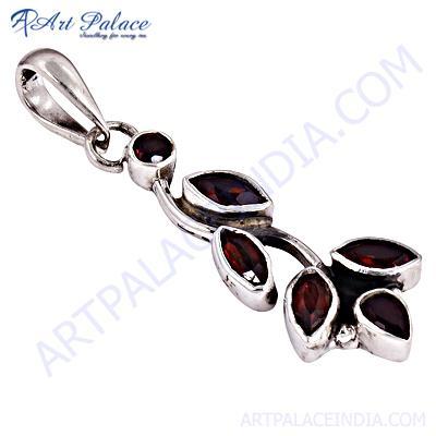 Antique Style Garnet Gemstone Silver Pendant