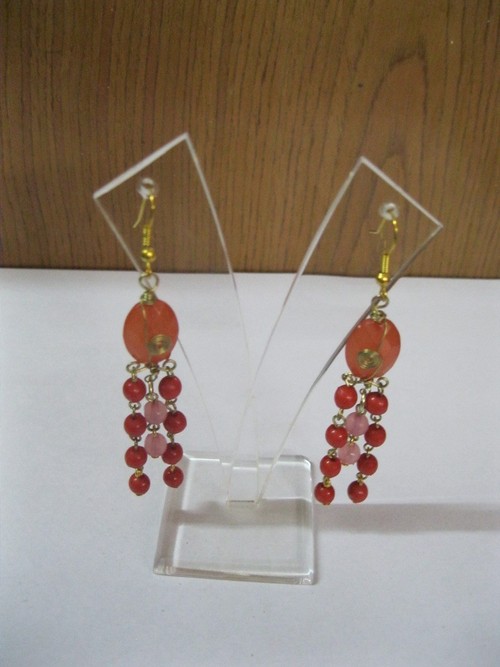 Earings - Metal and Beads, 50-60 mm, Red | Elegant Dangle Hook, Lightweight, Versatile Pair