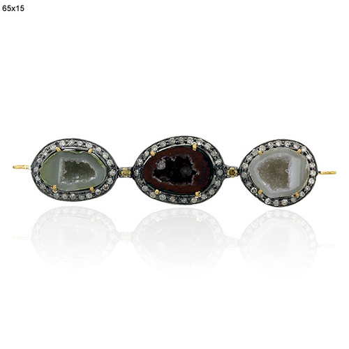 Geode Connector Finding - 18k Gold 925 Silver, 65x15 mm | 0.94 Ct Diamond, 10.45 Ct Gemstones, Versatile Jewelry Use