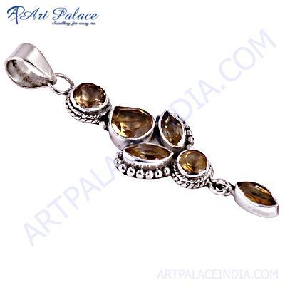 Indain Designer Citrine Gemstone Sterling Silver Pendant