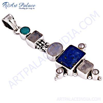 Latest Fashion Multi Stone Gemstone Silver Pendant