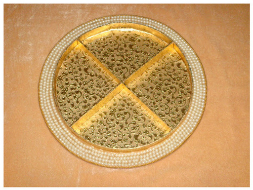 Round Moti 4 Khana - Brass and Wood, 12 Inch, Gold | Elegant Design, Intricate Detailing, Four Sections