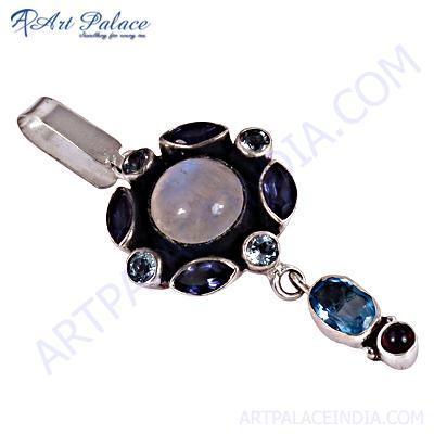 Fantastic Fashionable Multi Stone Silver Pendant