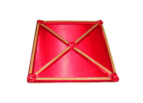 Satin Pipe Lace Tray - Satin & Wood, 10x8x2 Inches, Red | Elegant Design, Durable, Lightweight, Glossy Finish