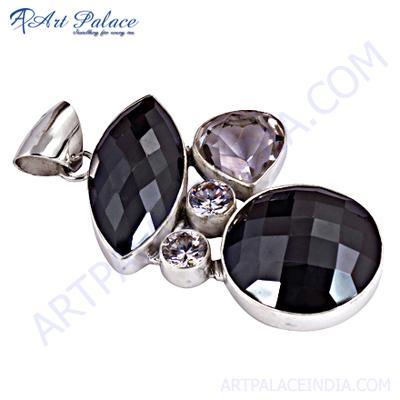Latest Fashion Black Spinel, Crystal & Cubic Zirconia Gemstone Silver Pendant