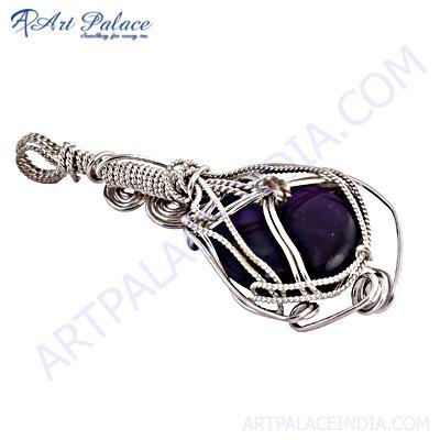 Stylish Amethyst Sterling Silver Fret Work Pendant