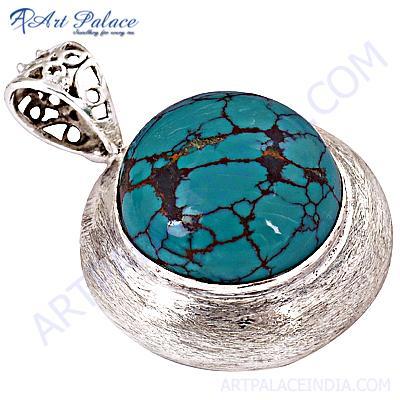 Costume Jewelry, Gemstone Silver Pendant With Turquoise