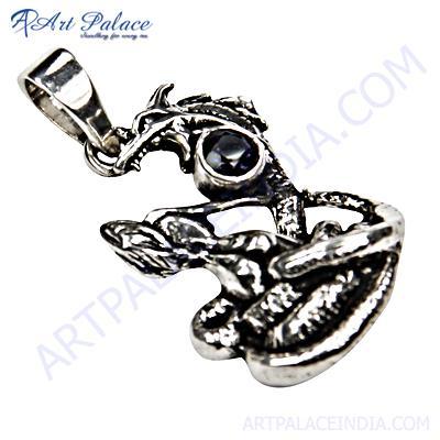 Dragon Style Lapis Gemstone Silver Pendant