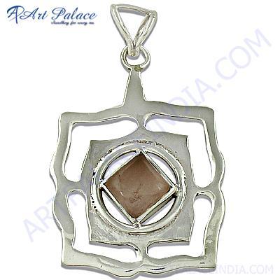 Top Quality Rose Quartz Gemstone Sterling Silver Pendant