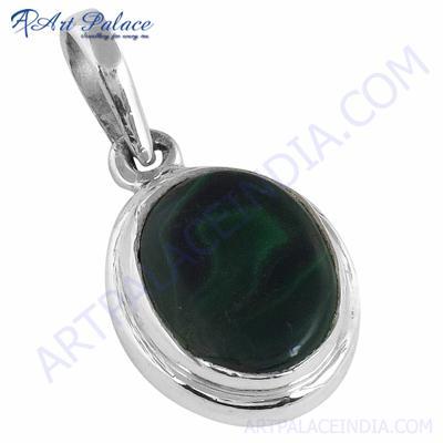 Valuable Malachite Gemstone Sterling Silver Pendant