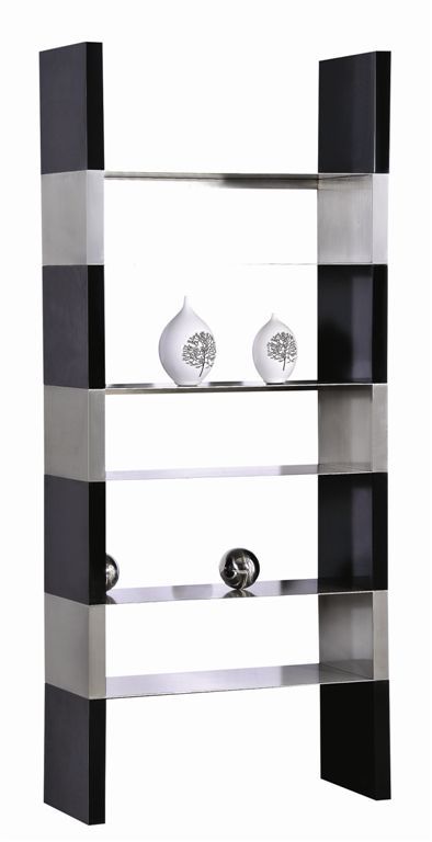 DM7016 - Stainless Steel Frame 800x350x2070mm, Brushed Finish Black Panels, 5 Shelves, Modern Sword Display Cabinet