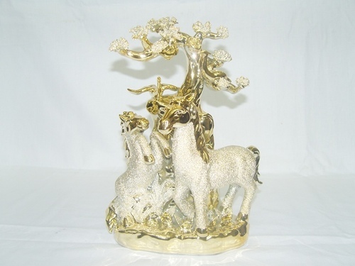 Horse Gold Ceramic Show Pieces - 10cm x 8cm x 6cm, Gold Color, Glossy Finish, Elegant Durable Design