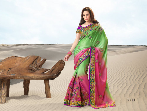 Designer Saree - Silk, 5.5 Meters, Green | Border Cutwork, Elegant Design, Party Wear