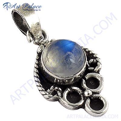 Celeb Style Rainbow Moonstone Sterling Silver Pendant