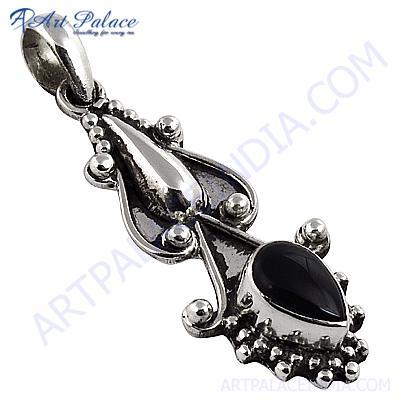 Unique Designer Black Onyx Gemstone Silver Pendant