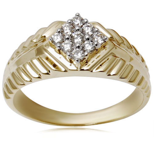 14KT Yellow-White Gold Oval Finger Ring With Openwork