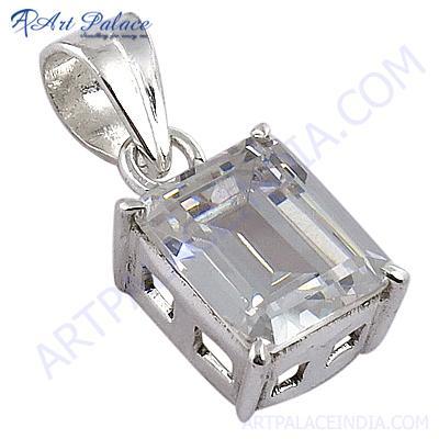 Classic Cubic Zirconia Sterling Silver Pendant