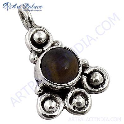 Indian Touch Tiger Eye Gemstone Silver Pendant