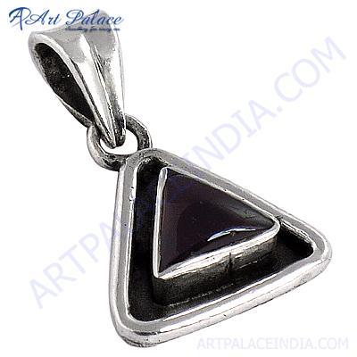 Nightlife Black Onyx Gemstone Triangle Silver Pendant