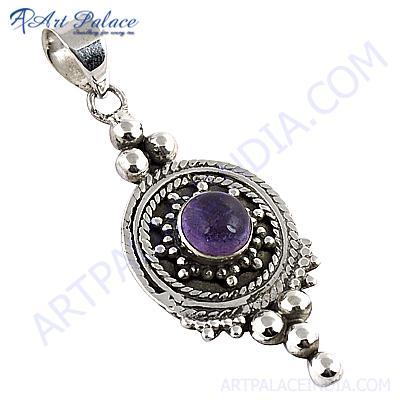 Traditional Amethyst Gemstone Silver Pendant