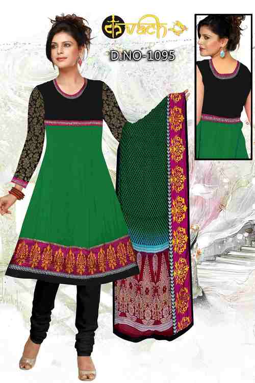 Annarkali - Cotton Blend, 0.8m Top, 2.5m Bottom & Dupatta, Green | Stylish Design, Comfortable Fit, Elegant Look