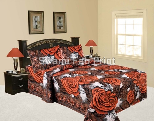 Brown Blossom Print Double Bed Sheet Set