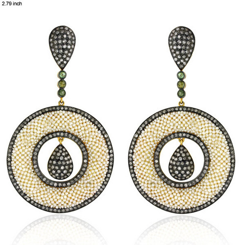 Pearl Dangle Earring - 18k Gold 925 Silver, 71x40mm, 5.02ct Diamond, 15.5ct Pearl | Handcrafted, Elegant Design, Luxury Material