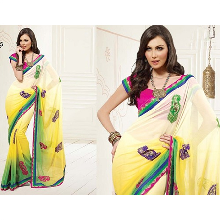 Designer Sarees - Silk, 5.5m Length, Off-White | Handcrafted Embroidery, Elegant Design, Party Wear