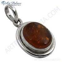Amber Gemstone Silver Pendant - 925 Sterling Silver, 9x12mm Oval Amber | Semi Precious Jewelry