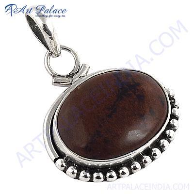 Victorian Designer Gemstone Silver Pendant With Jasper