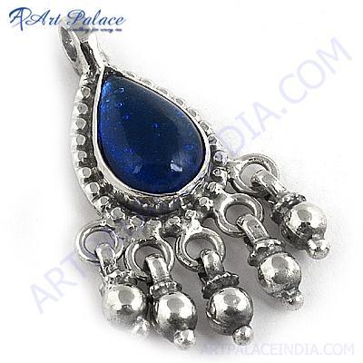 Party Wear Designer Blue Sun Star Silver Pendant