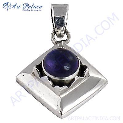 Trendy Amethyst Gemstone Silver Pendant