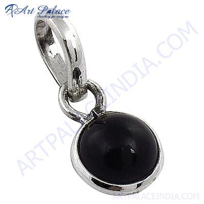 Midnight Black Onyx Gemstone Silver Pendant