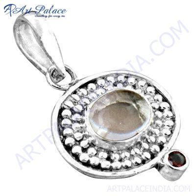 Fabulous Crystal & Garnet Gemstone Sterling Silver Pendant