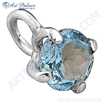 Charming Blue Topaz Gemstone Silver Pendant