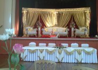 Wedding Stage - 24 ft x 12 ft x 14 ft, Luxurious Gold, White, and Red Colors, Modular Royal Carved Design with Integrated LED Lighting