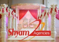 Wooden carved white mandaps